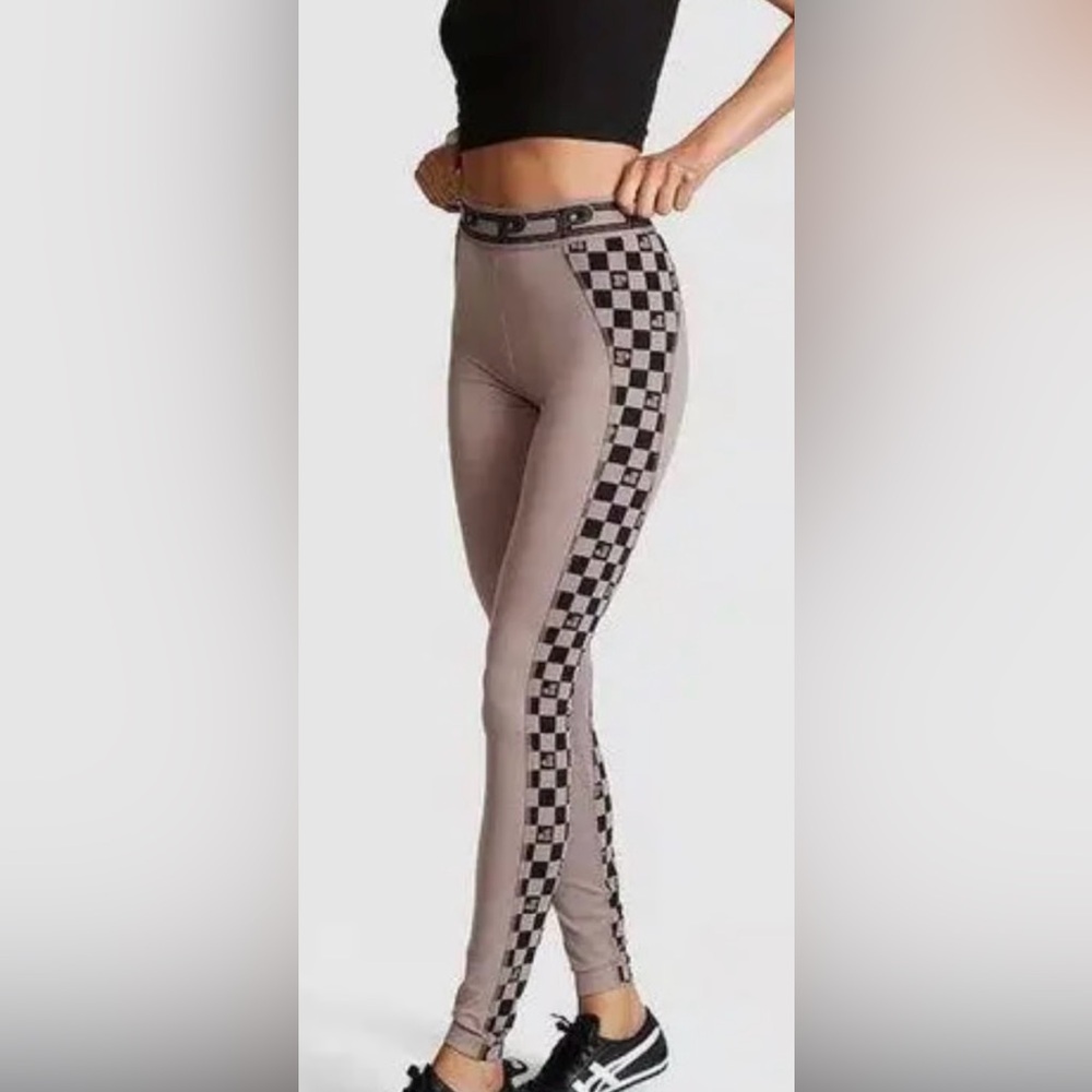 PINK Victoria's Secret Tan Checker, Checkered High Waisted Leggings, Full Length
